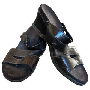 Mephisto Black Leather Slides Wedge Heels Sz 37 or 7 Shoes Orthotics Strappy